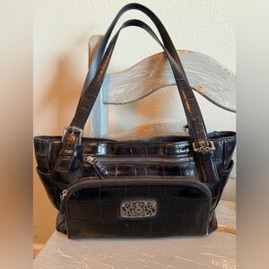 Vintage Brighton Black Croc-Embossed Leather Tote Bag
